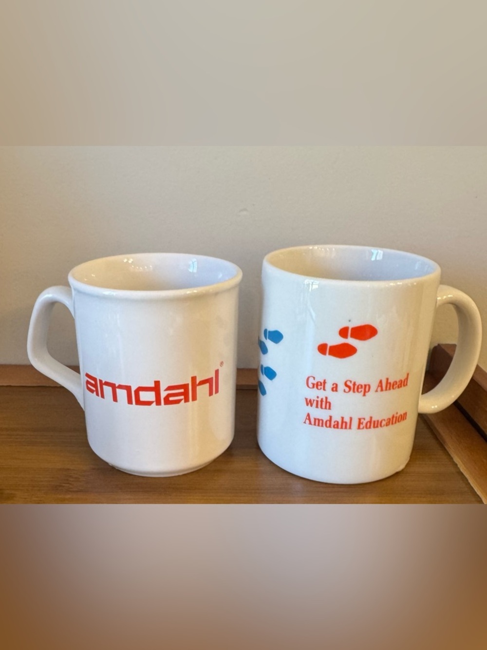 White Ceramic Coffee Mug with Red Logo Amdahi Education made in England